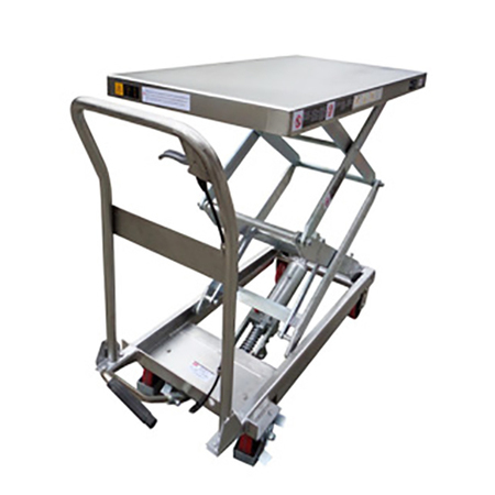 NOBLELIFT STAINLESS MANUAL LIFT TABLE-PLATFORM SIZE: 19.75"x35.75"-CAP: 2200 LBS TFD77S